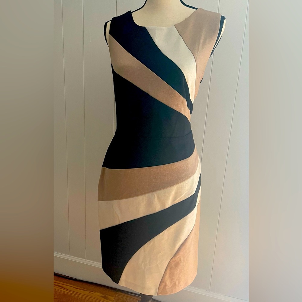 Brown Beige and Black Color Block Summer Dress